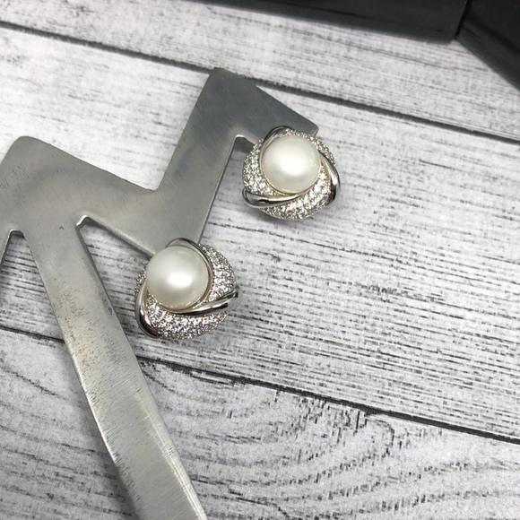 Sterling silver 925 POST ONLY genuine culctured pearl glam statement earrings. - Picture 5 of 6